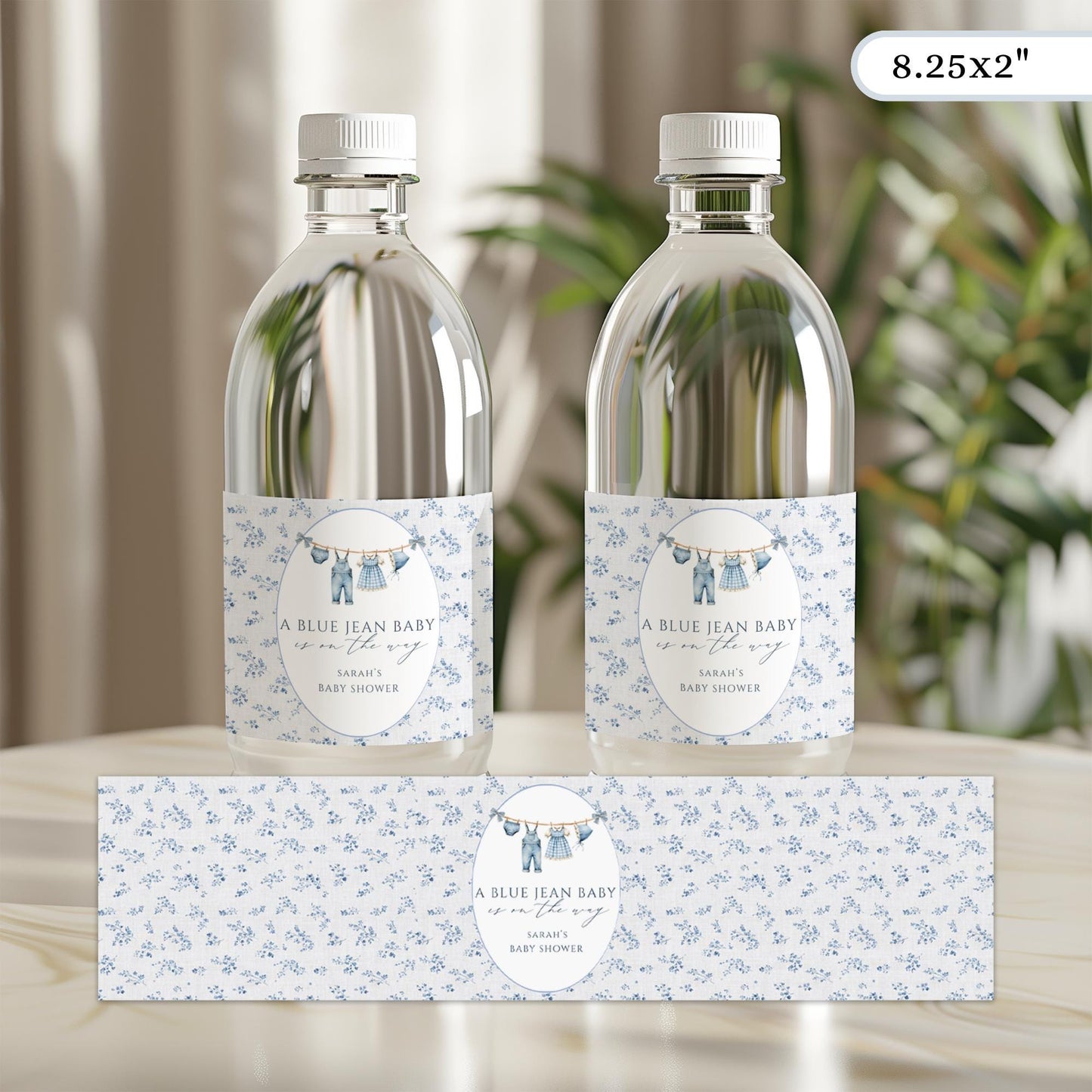 A Blue Jean Baby is on the way Baby shower Water Bottle Label Editable Drink Label Digital Download Denim Baby Sprinkle Decor Western Baby