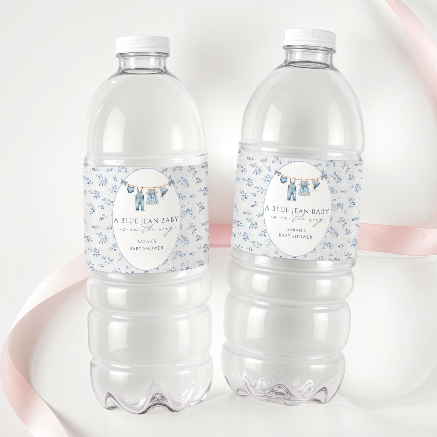 A Blue Jean Baby is on the way Baby shower Water Bottle Label Editable Drink Label Digital Download Denim Baby Sprinkle Decor Western Baby