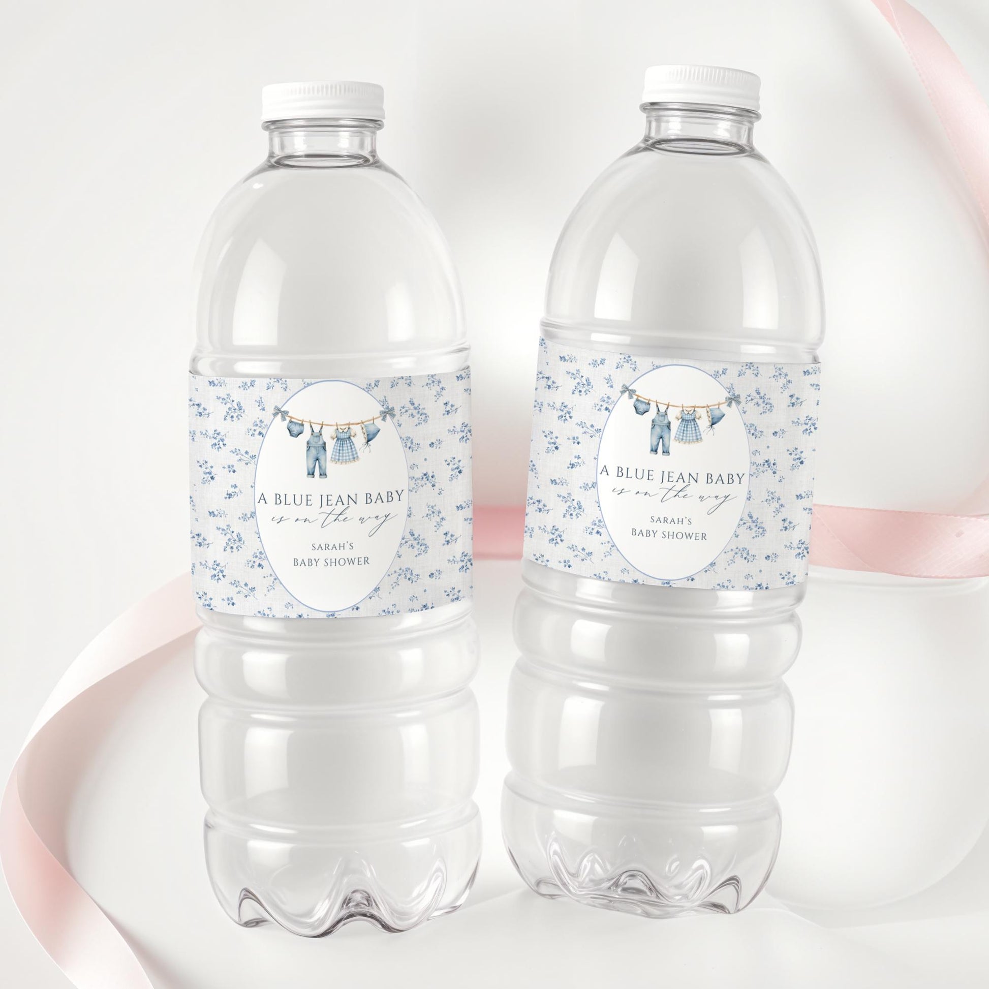 A Blue Jean Baby is on the way Baby shower Water Bottle Label Editable Drink Label Digital Download Denim Baby Sprinkle Decor Western Baby