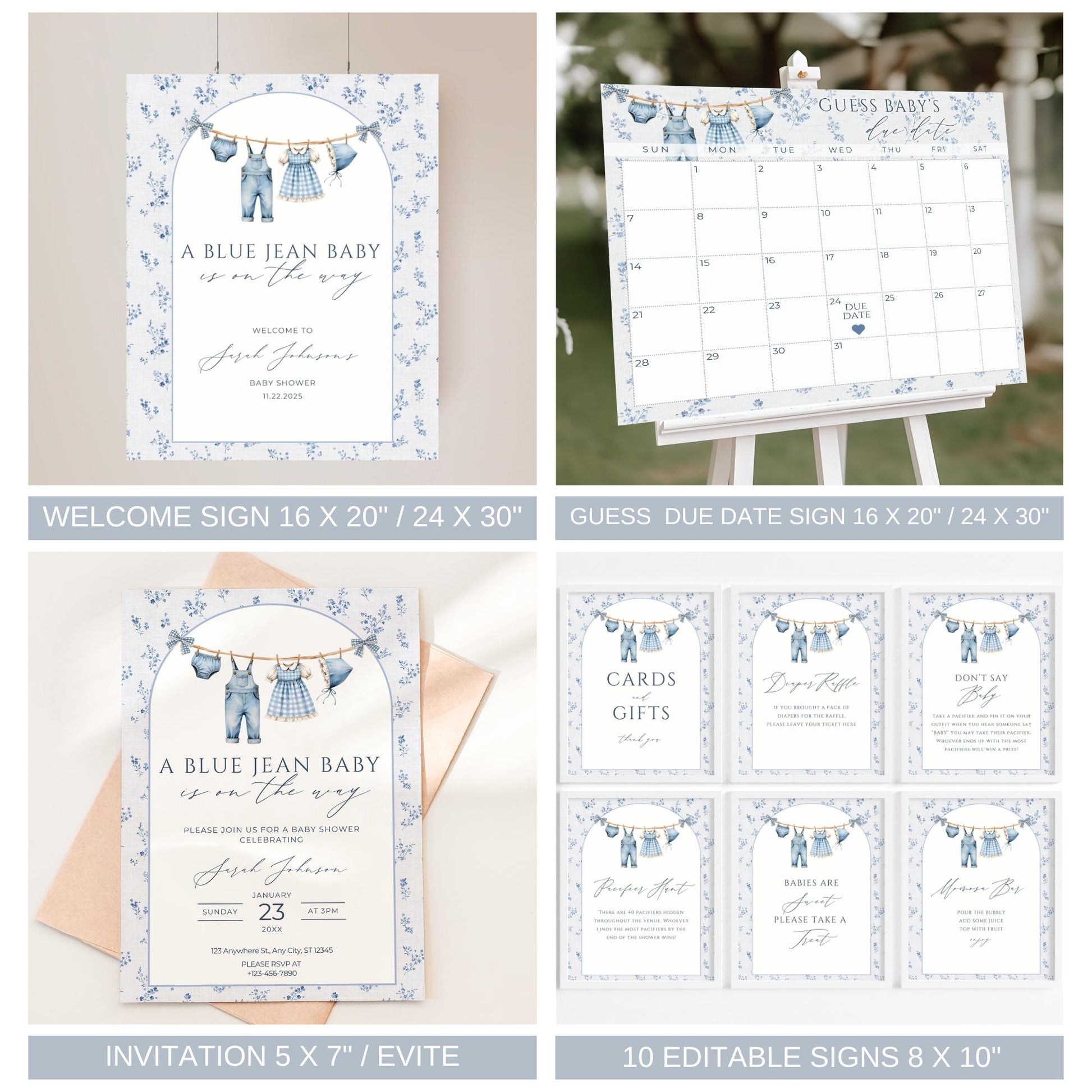 digital invite, minimalist shower, boy baby shower, baby shower bundle, minimal baby shower, baby shower games, blue baby shower, blue jean baby, stripes baby shower, jeans baby shower, blue jean baby decor, rustic baby shower, baby shower signs