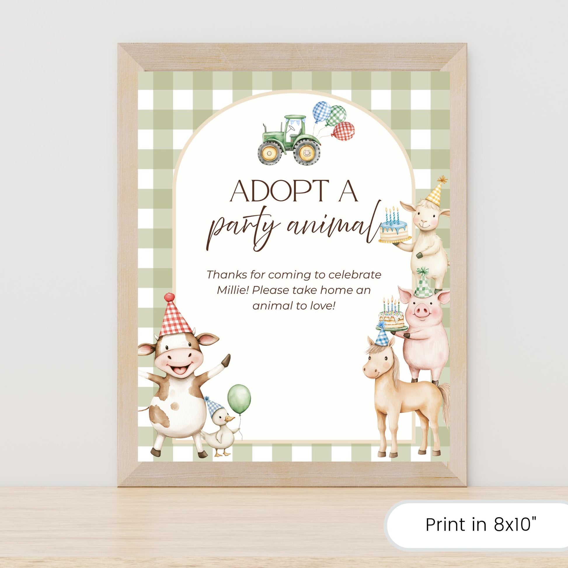 Adopt a Farm Animal Sign Adoption Certificate One Party Animal Party Favor Printable Birthday Decor Download Farm Birthday Decor Barnyard