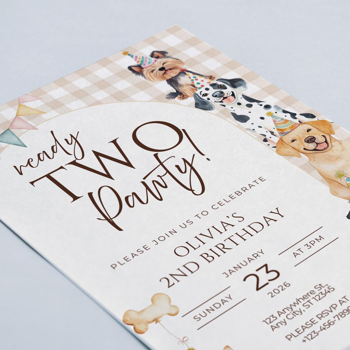 Ready TWO Pawty Birthday Invitation Puppy 2nd Dog Birthday Invitation Dog Theme Editable Invitation Puppy Party Evite Gender neutral