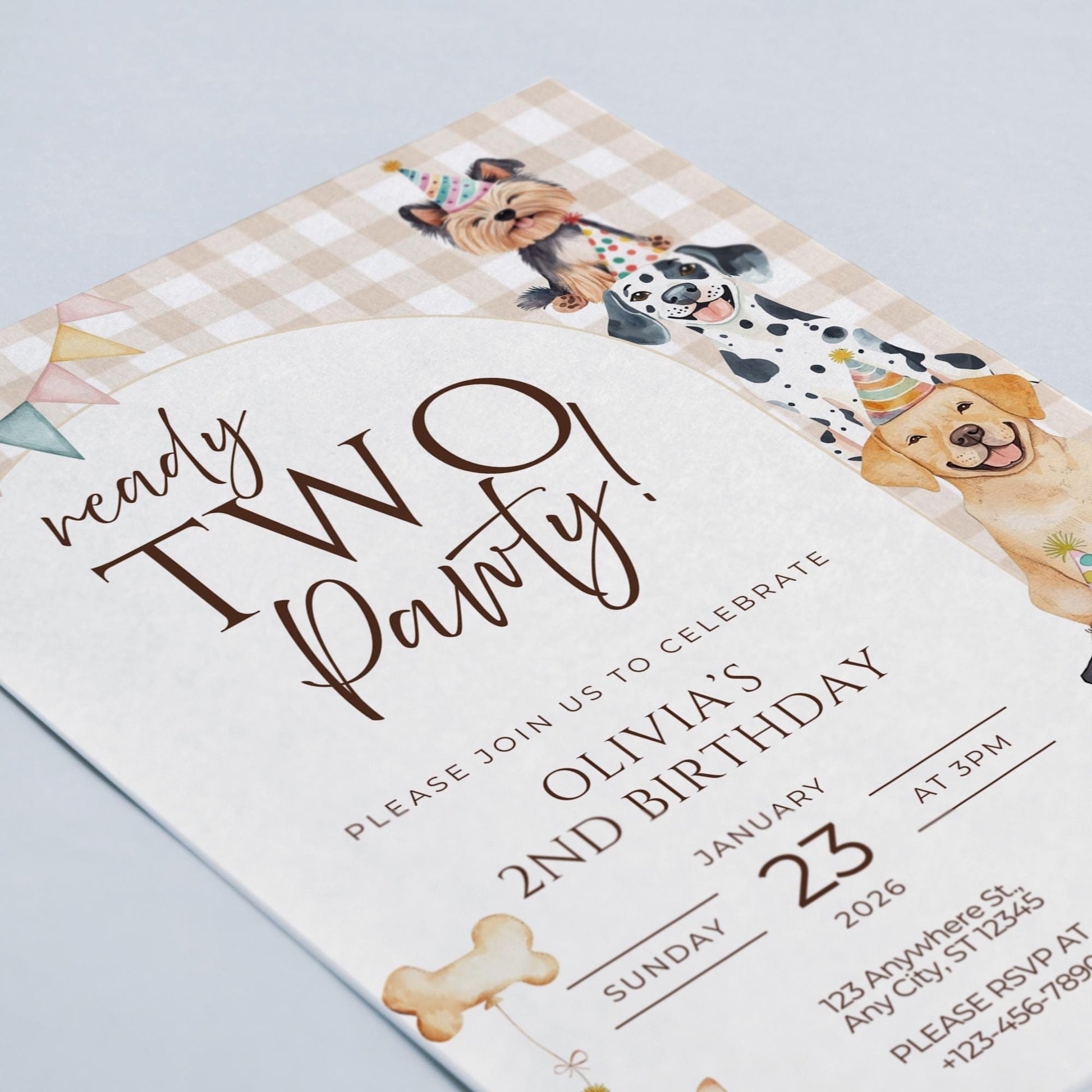 Ready TWO Pawty Birthday Invitation Puppy 2nd Dog Birthday Invitation Dog Theme Editable Invitation Puppy Party Evite Gender neutral