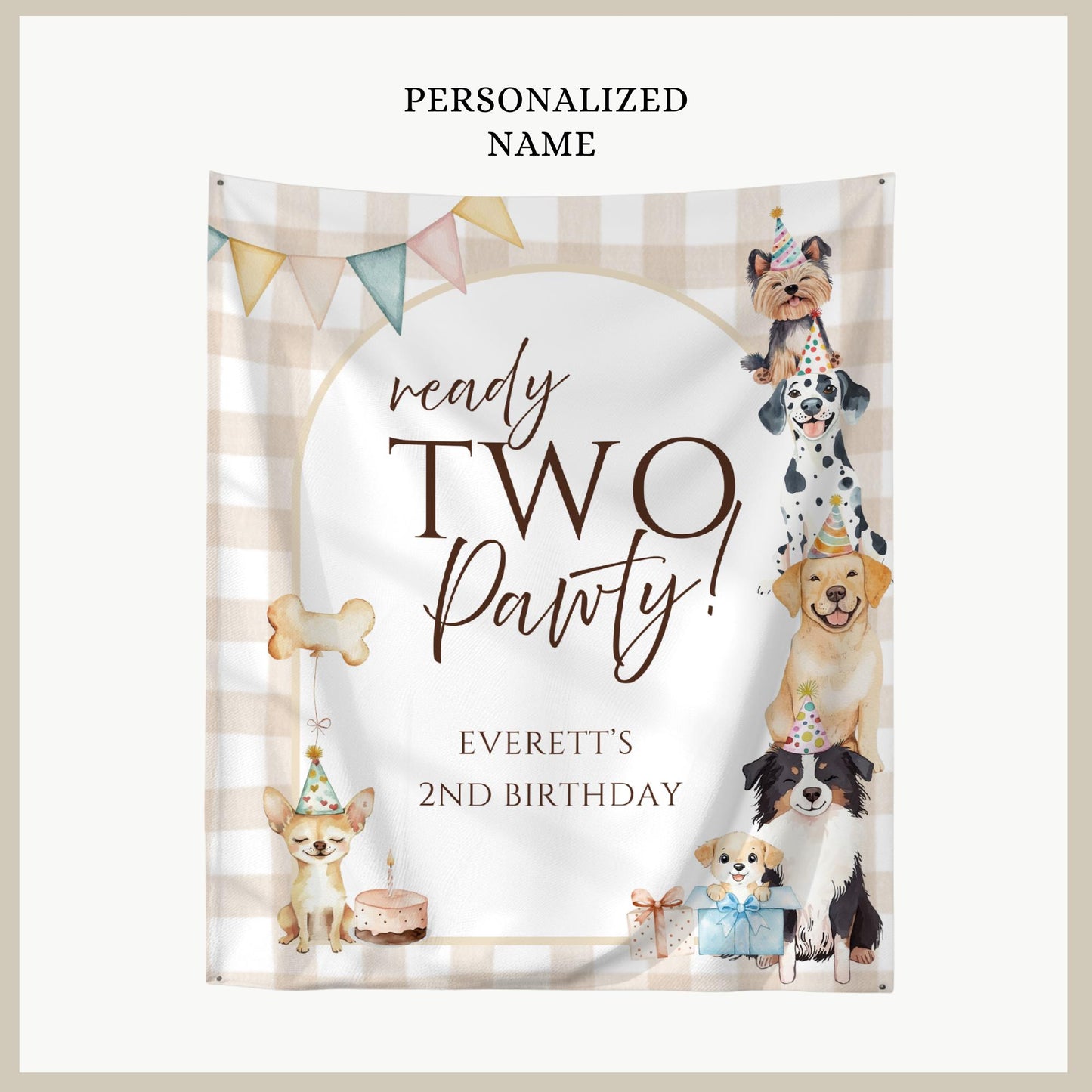 Ready TWO Pawty Birthday Backdrop Puppy 2nd Birthday Welcome Sign Gender Neutral Dog Banner Personalized Second Birthday Decoration