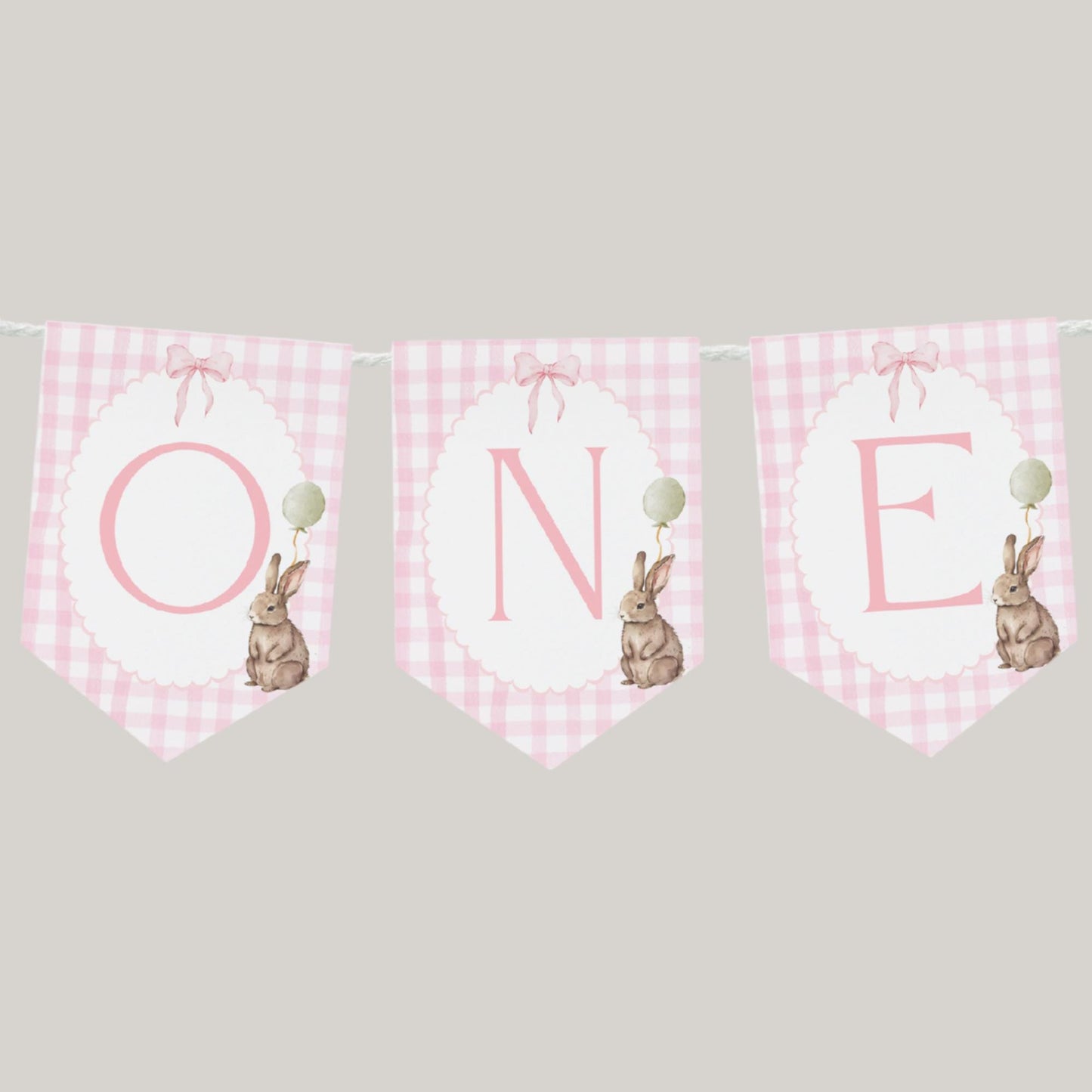 Some Bunny is One Highchair Banner Easter Bunny Birthday Rabbit Party Decor Floppy Bunny 1st Birthday Sign Cake Smash Pink Bow Pink Gingham
