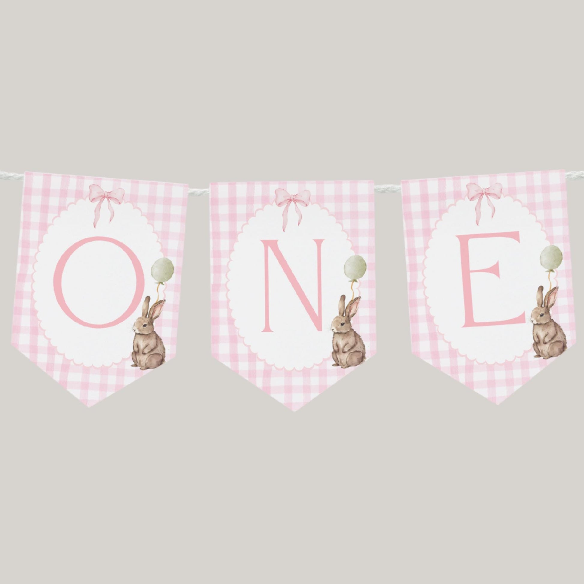 Some Bunny is One Highchair Banner Easter Bunny Birthday Rabbit Party Decor Floppy Bunny 1st Birthday Sign Cake Smash Pink Bow Pink Gingham