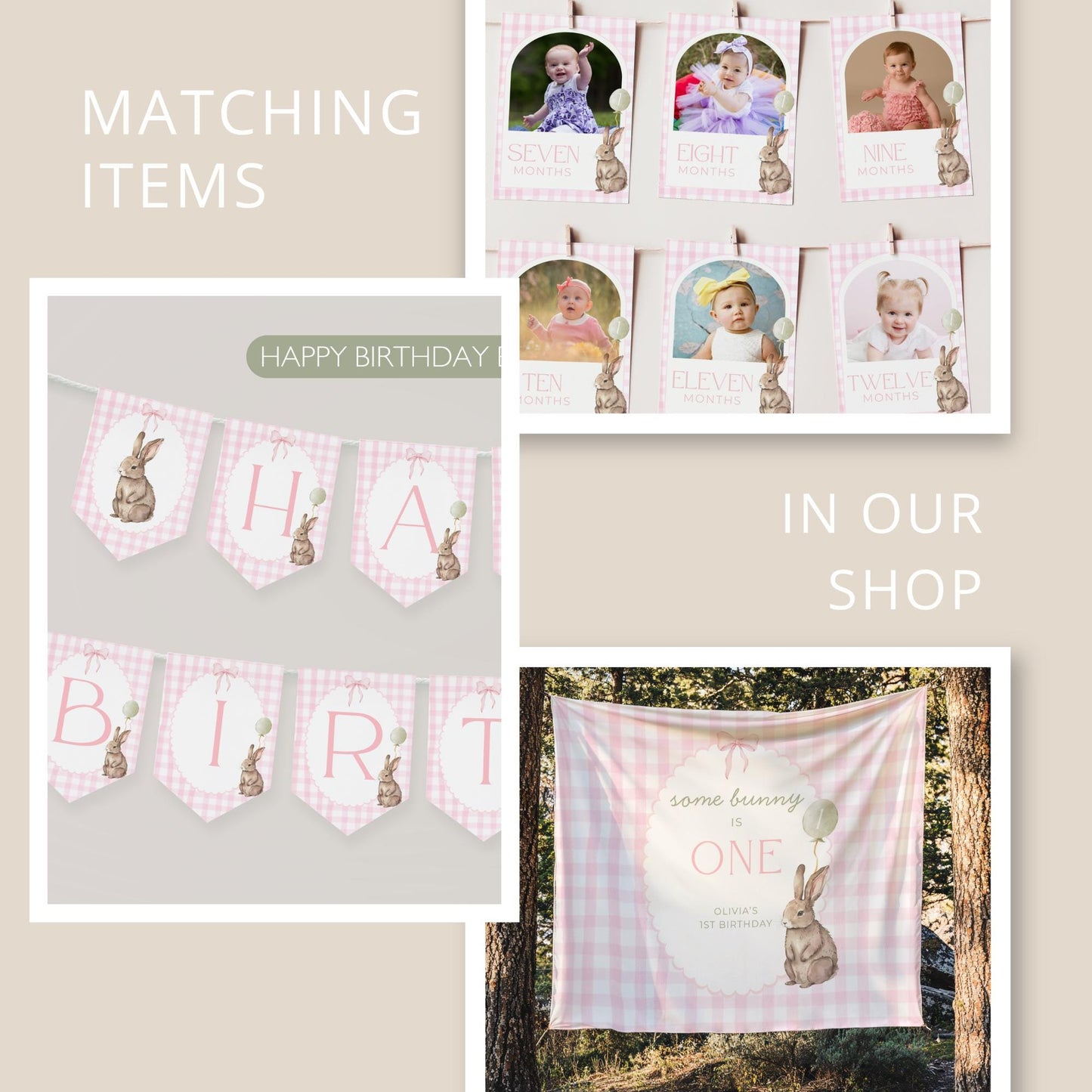 Some Bunny is One Highchair Banner Easter Bunny Birthday Rabbit Party Decor Floppy Bunny 1st Birthday Sign Cake Smash Pink Bow Pink Gingham