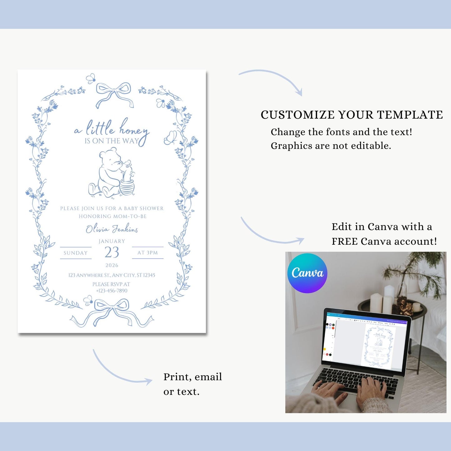 A Little Honey Is On The Way Baby Shower Invitation Template Bee Baby Shower Invite Boy Baby Shower Honey Baby Shower Invite