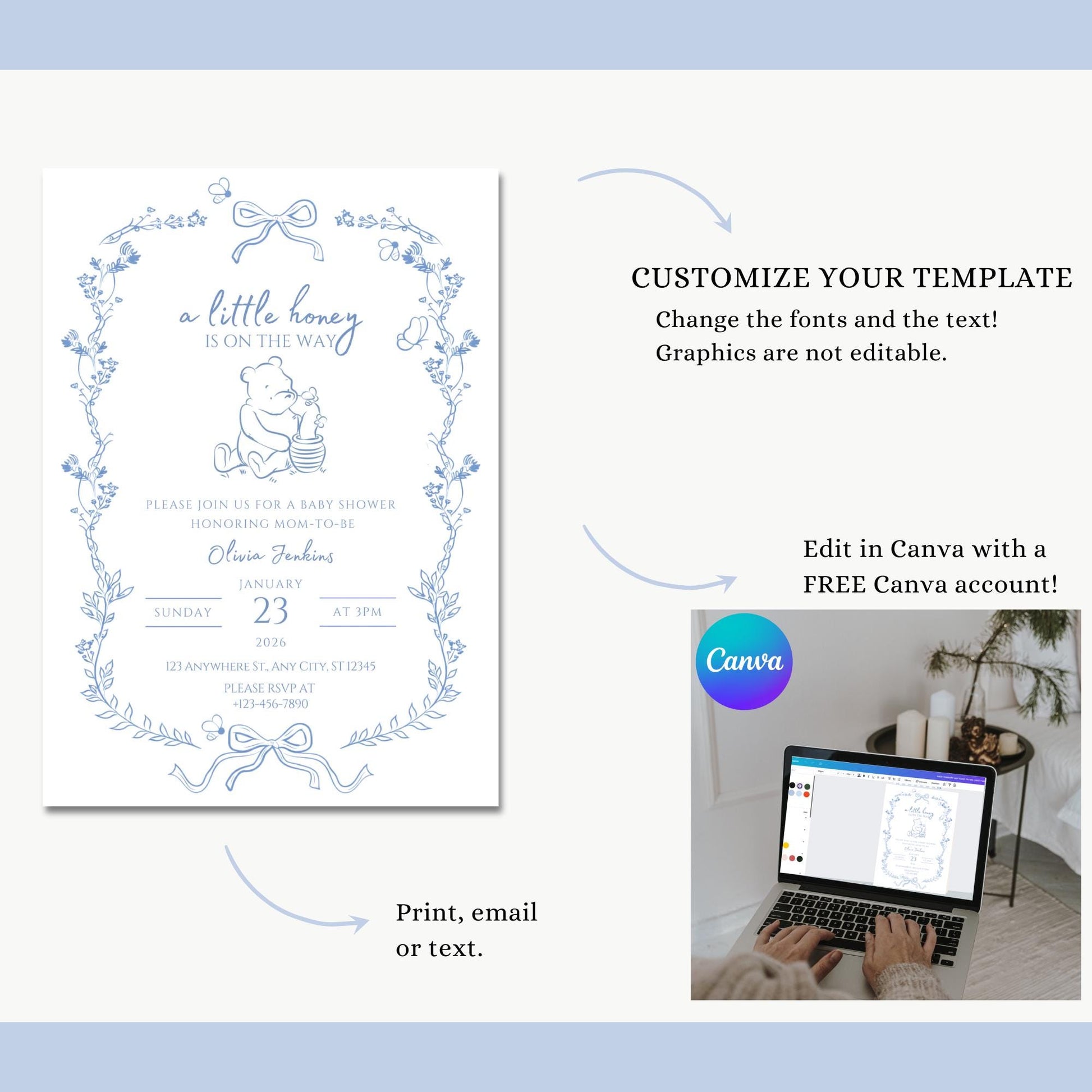 A Little Honey Is On The Way Baby Shower Invitation Template Bee Baby Shower Invite Boy Baby Shower Honey Baby Shower Invite