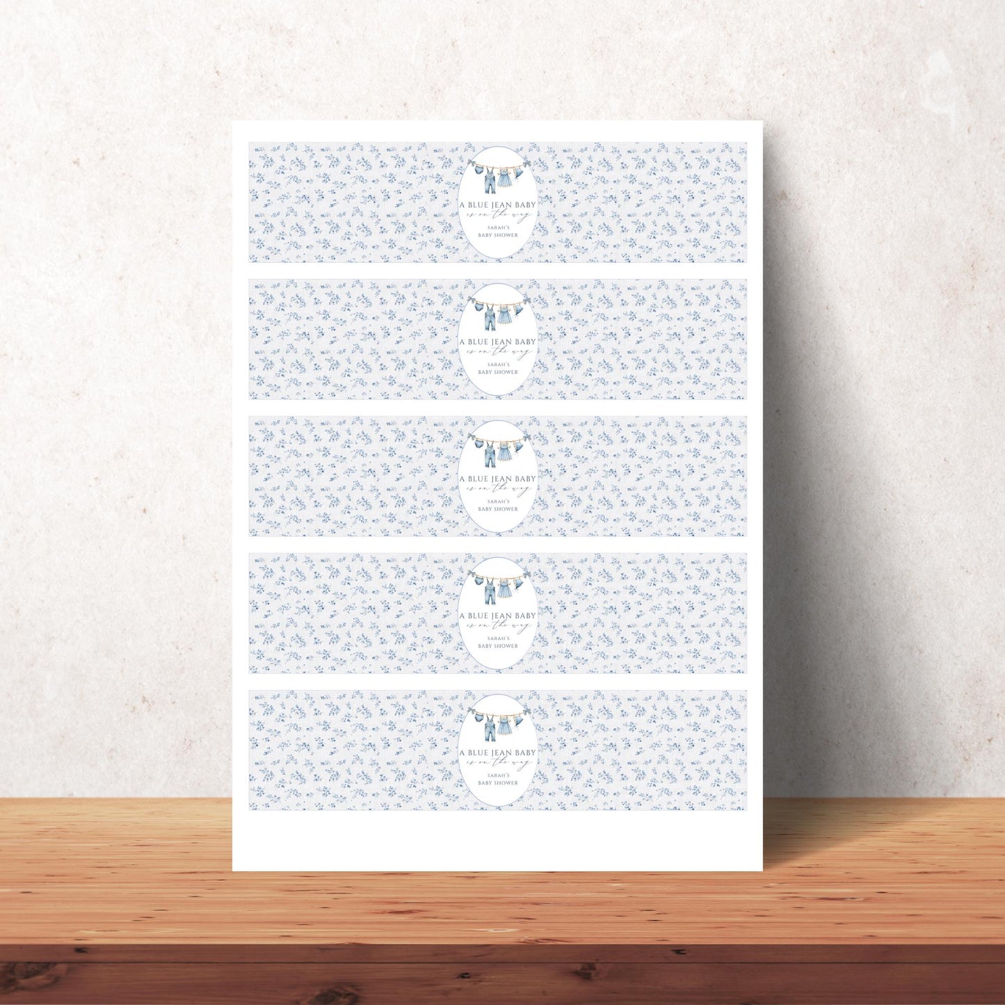 A Blue Jean Baby is on the way Baby shower Water Bottle Label Editable Drink Label Digital Download Denim Baby Sprinkle Decor Western Baby