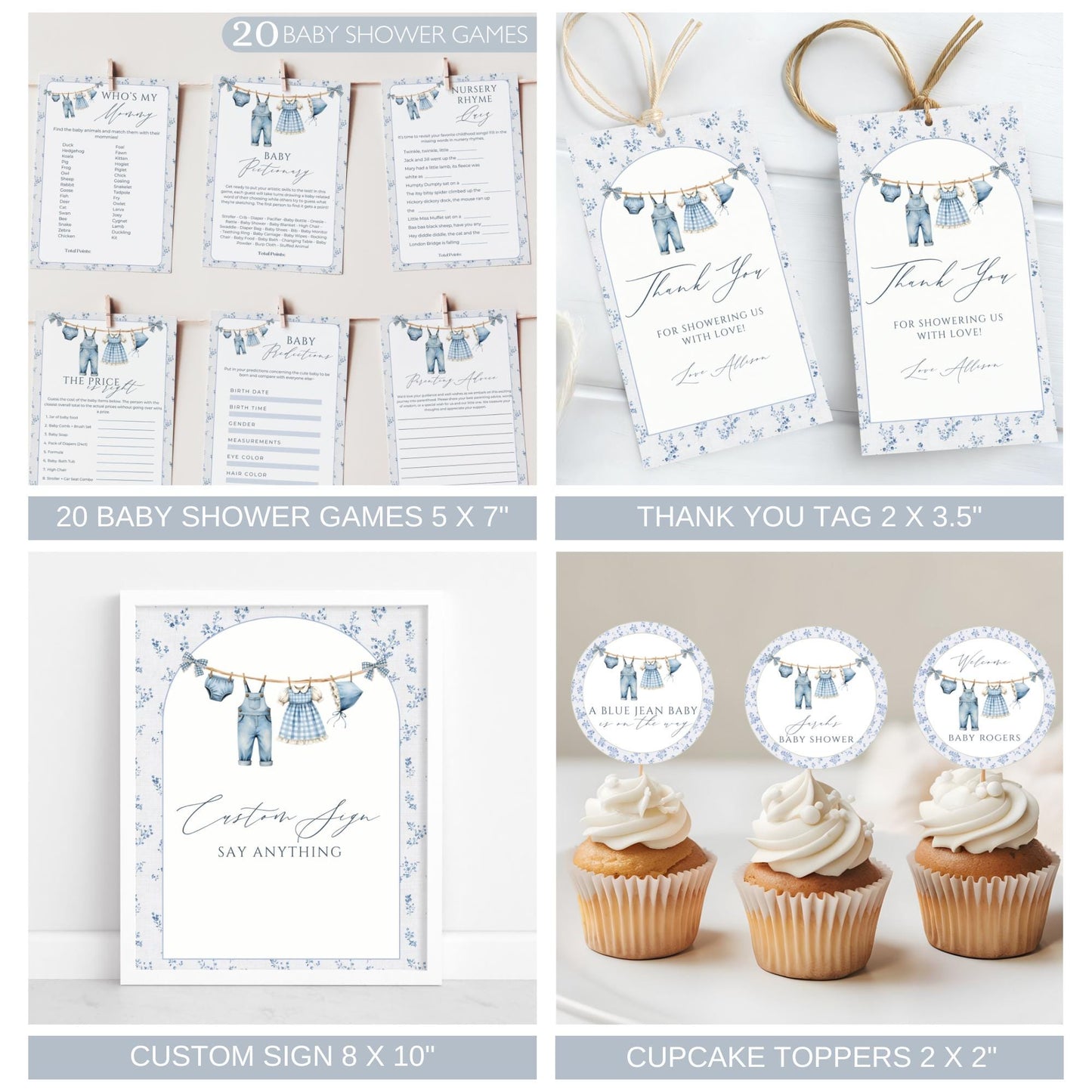 gender neutral baby, denim baby shower, blue jean baby, dusty blue baby, baby shower boy blue, jean baby shower, blue baby shower, denim party, baby shower games, baby game bundle, baby shower activity, blue jean baby games, baby prediction card