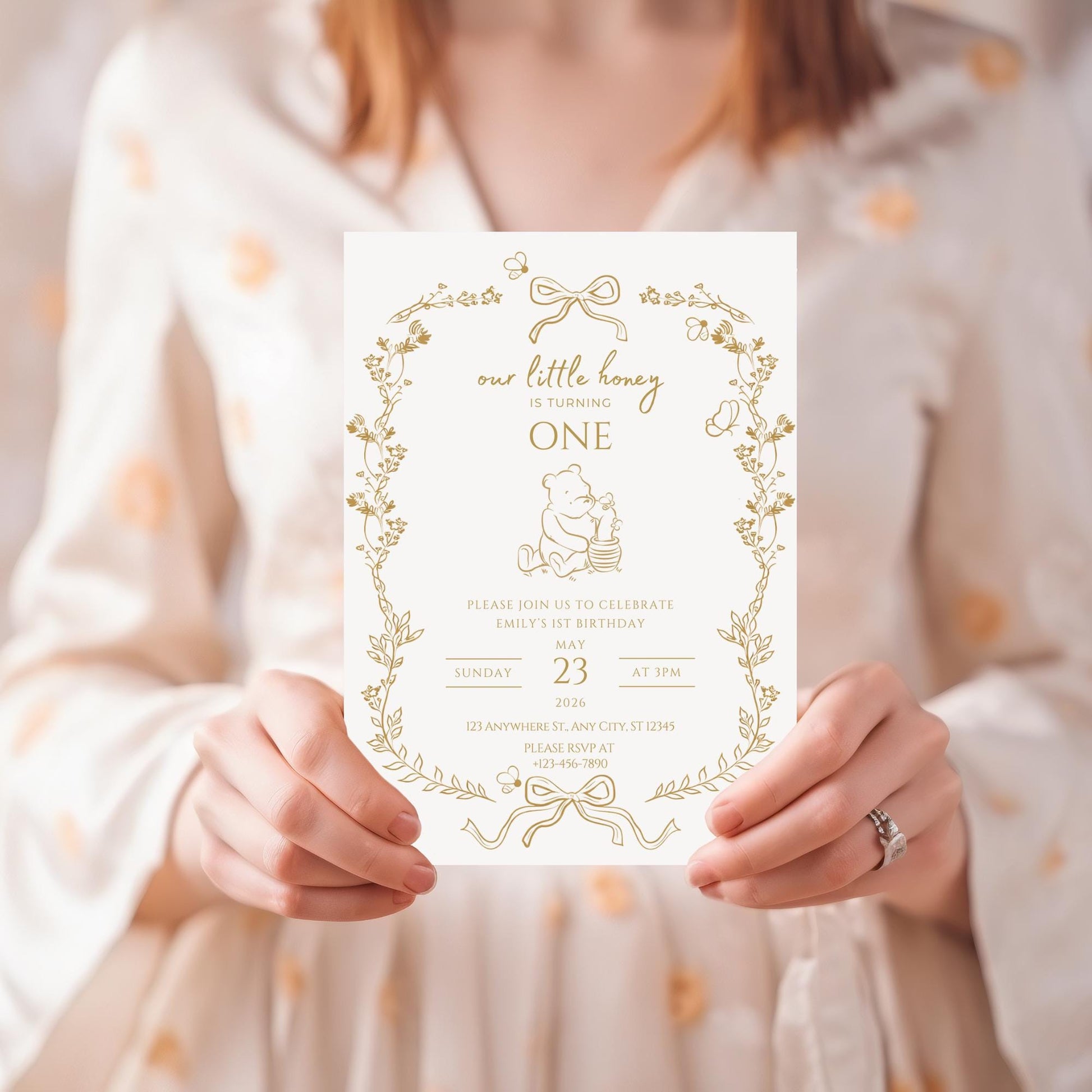 Bee First Birthday Invitation Our Little Hunny Floral Bee Birthday Invite Honey 1st Bee Day Birthday Evite Bumblebee First Birthday
