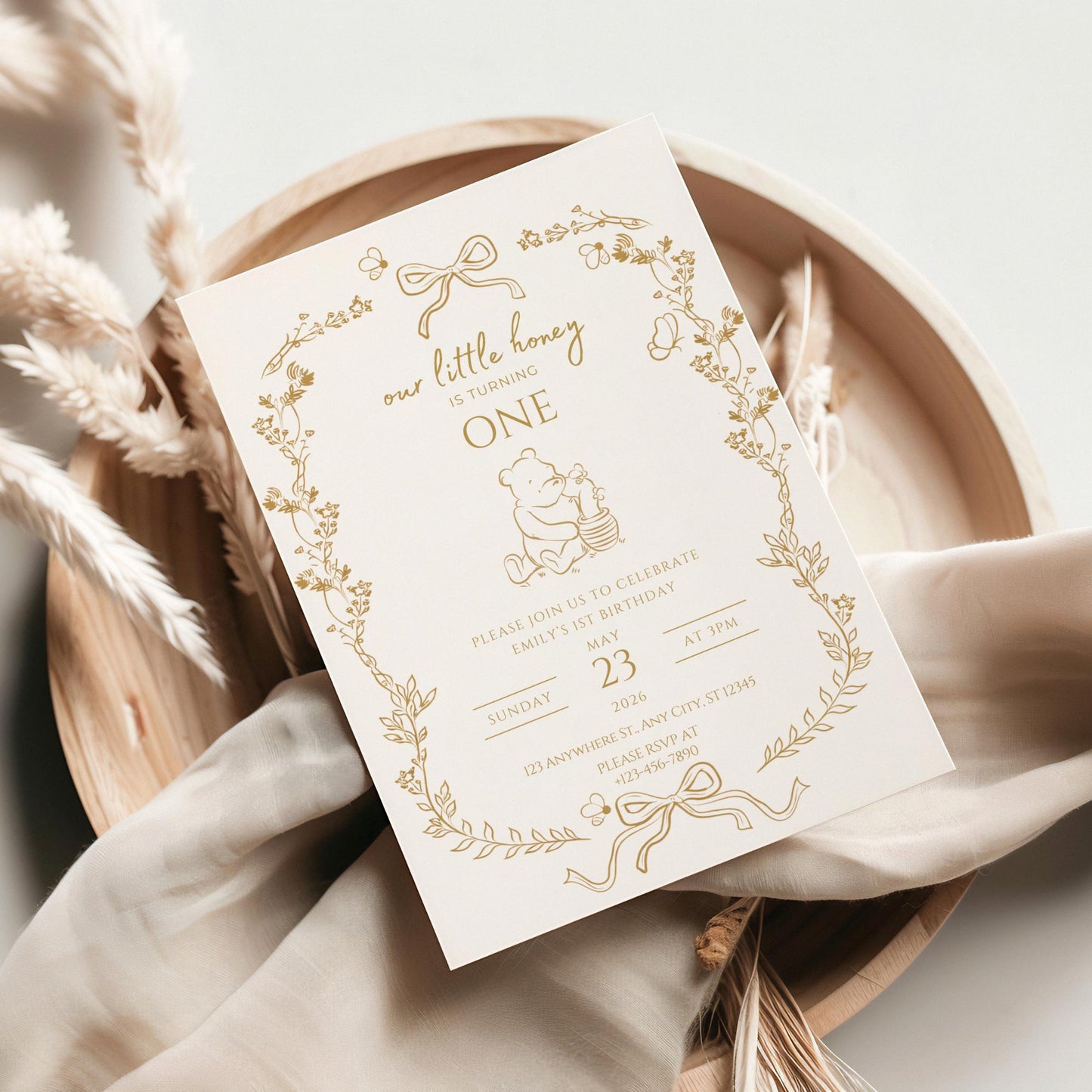 Bee First Birthday Invitation Our Little Hunny Floral Bee Birthday Invite Honey 1st Bee Day Birthday Evite Bumblebee First Birthday