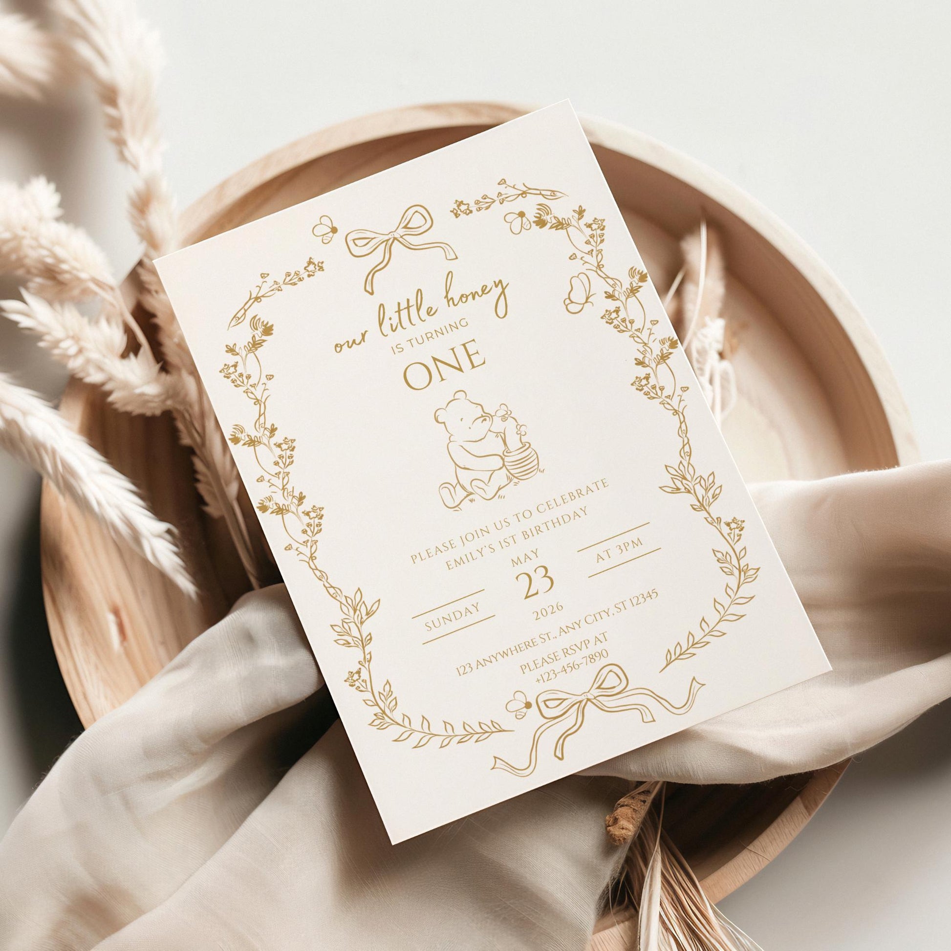 Bee First Birthday Invitation Our Little Hunny Floral Bee Birthday Invite Honey 1st Bee Day Birthday Evite Bumblebee First Birthday