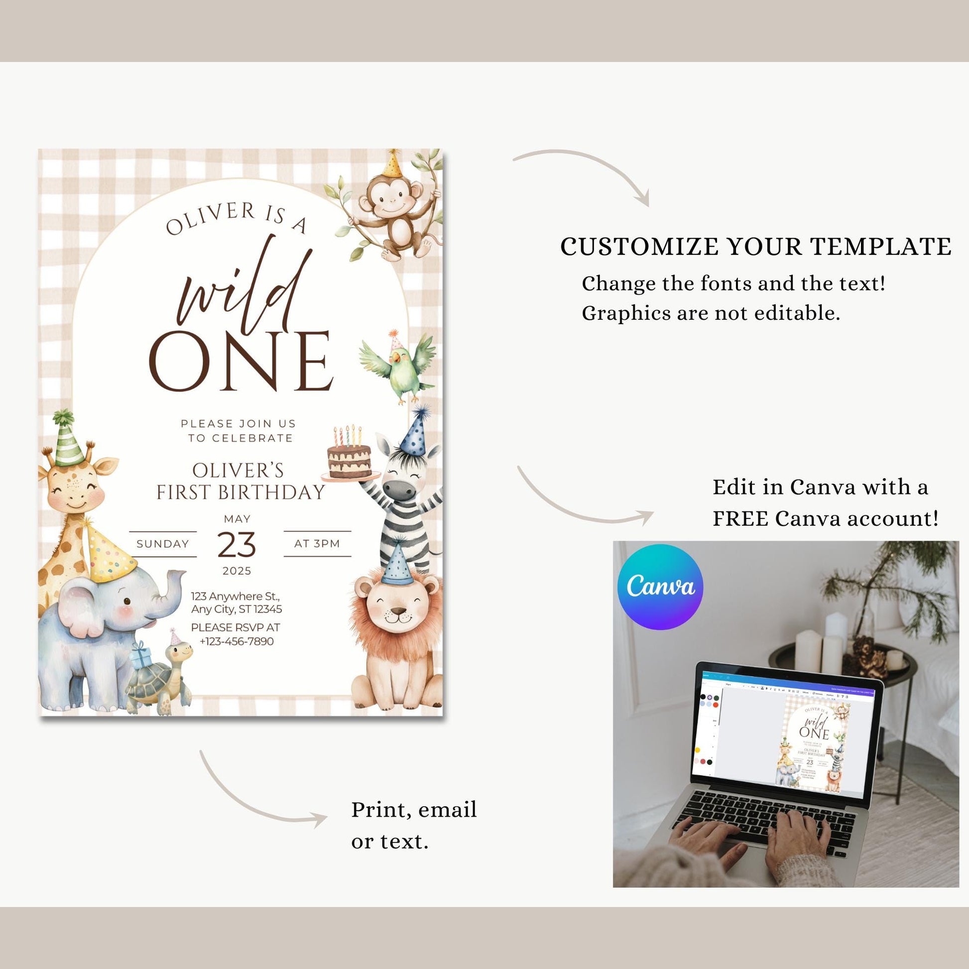 Wild One Birthday Invitation Safari Animal Birthday Invitation 1st Birthday Invite Zoo First Birthday Jungle Party Calling all party animals