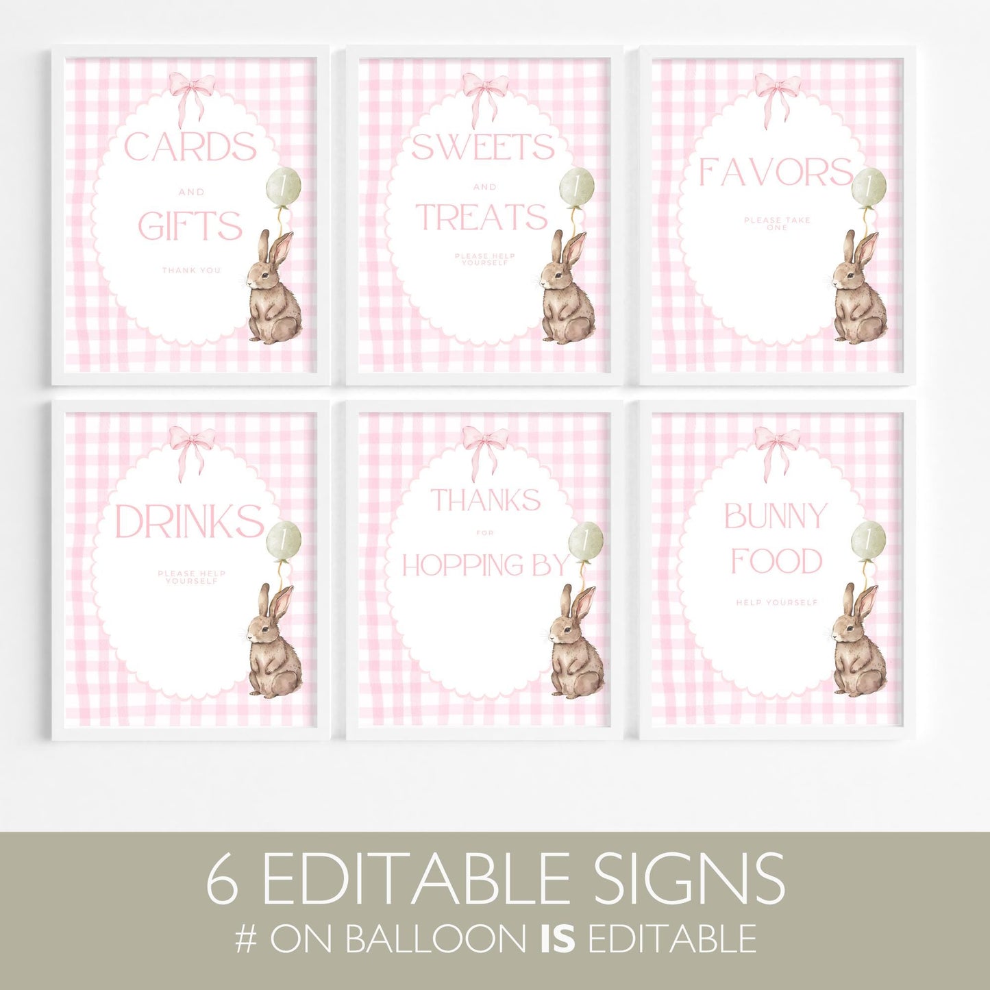 Some Bunny is One Birthday Editable Sign Bundle Bunny Themed first Birthday Premade signs Easter 1st birthday table signs Rabbit Party