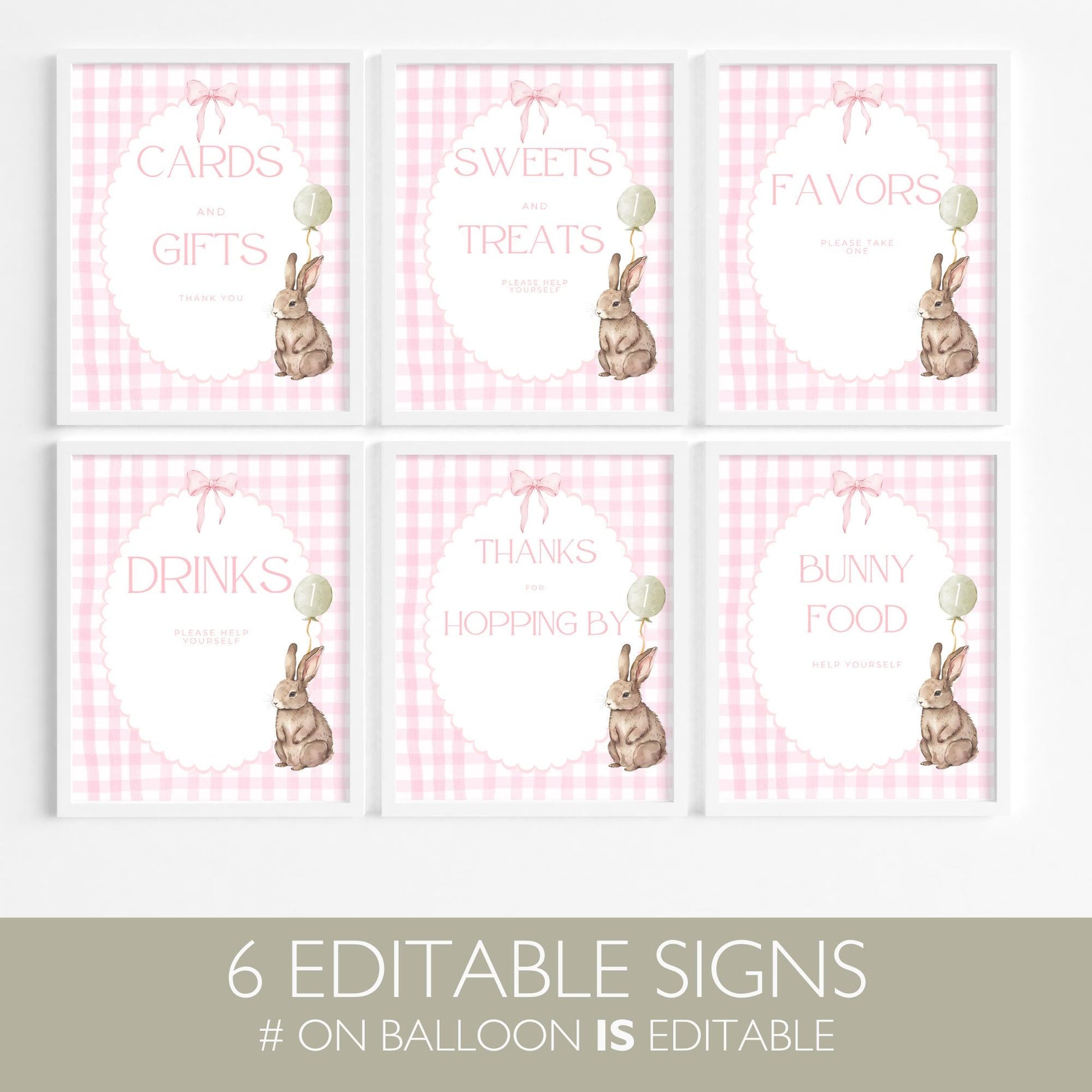 Some Bunny is One Birthday Editable Sign Bundle Bunny Themed first Birthday Premade signs Easter 1st birthday table signs Rabbit Party