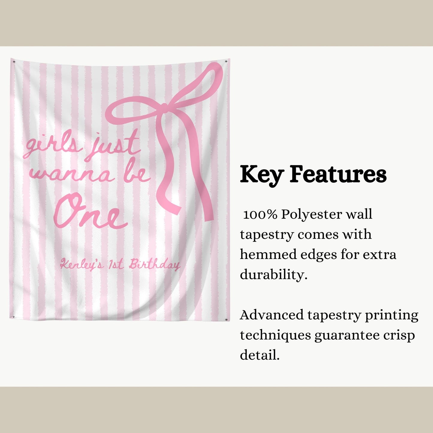 Girls Just Wanna Be One Birthday Decor Pink Bow 1st Birthday Personalized Backdrop Girly First Birthday Party Banner Coquette Birthday