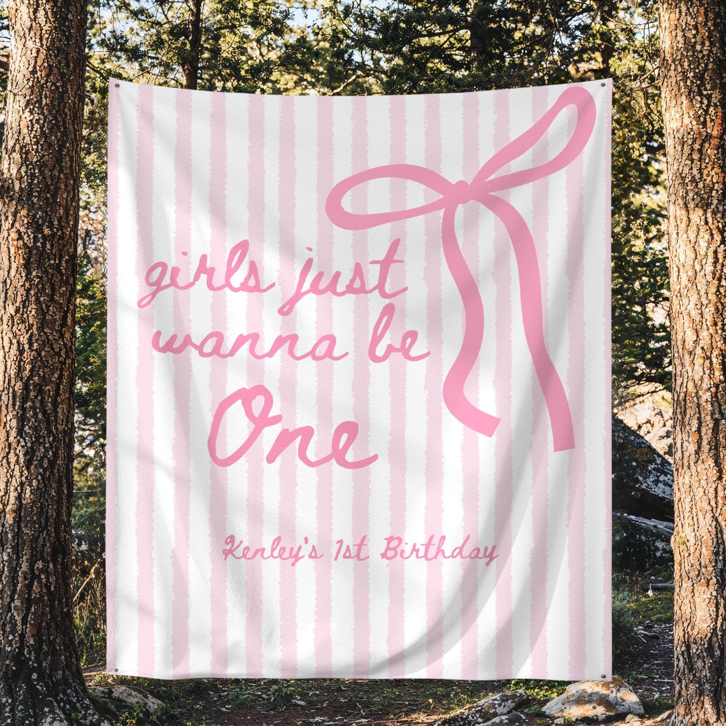 Girls Just Wanna Be One Birthday Decor Pink Bow 1st Birthday Personalized Backdrop Girly First Birthday Party Banner Coquette Birthday