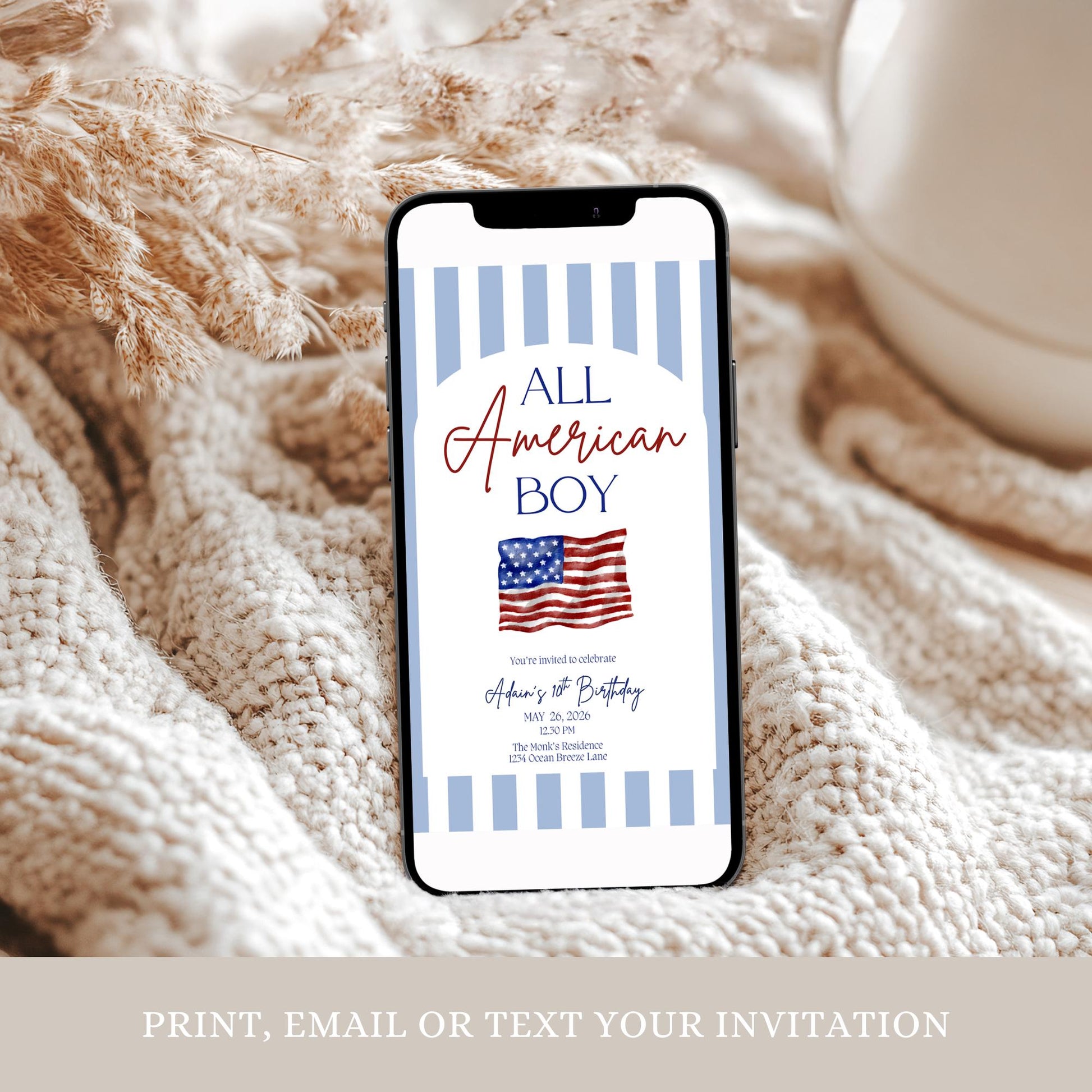 All American Boy Birthday Invitation Red White and Blue Party Decor Patriotic Themed Invite 4th of July Bday All American Girl