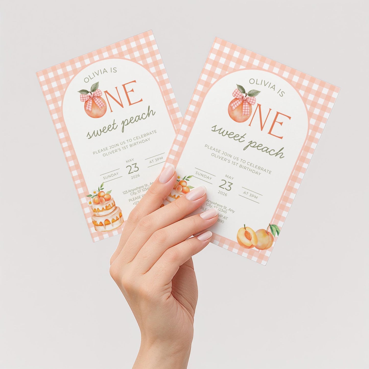 One Sweet Peach Birthday Invitation First Birthday Peach Party Invite Editable Template Girl Photo Fruit Theme Idea Peach Bday Party idea