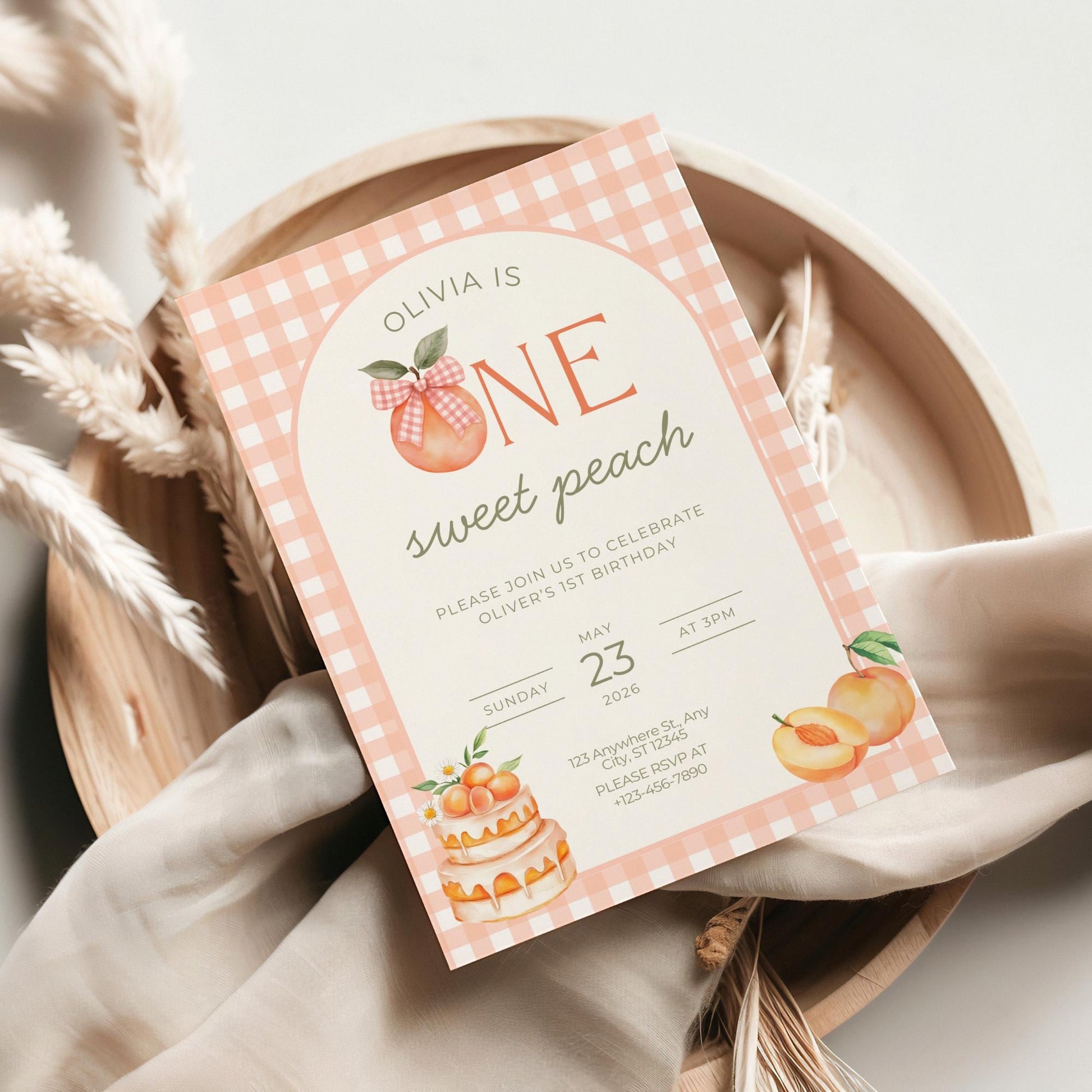 One Sweet Peach Birthday Invitation, One Sweet Peach First Birthday Invitation, Editable Birthday Invitation, Birthday Invitation Template