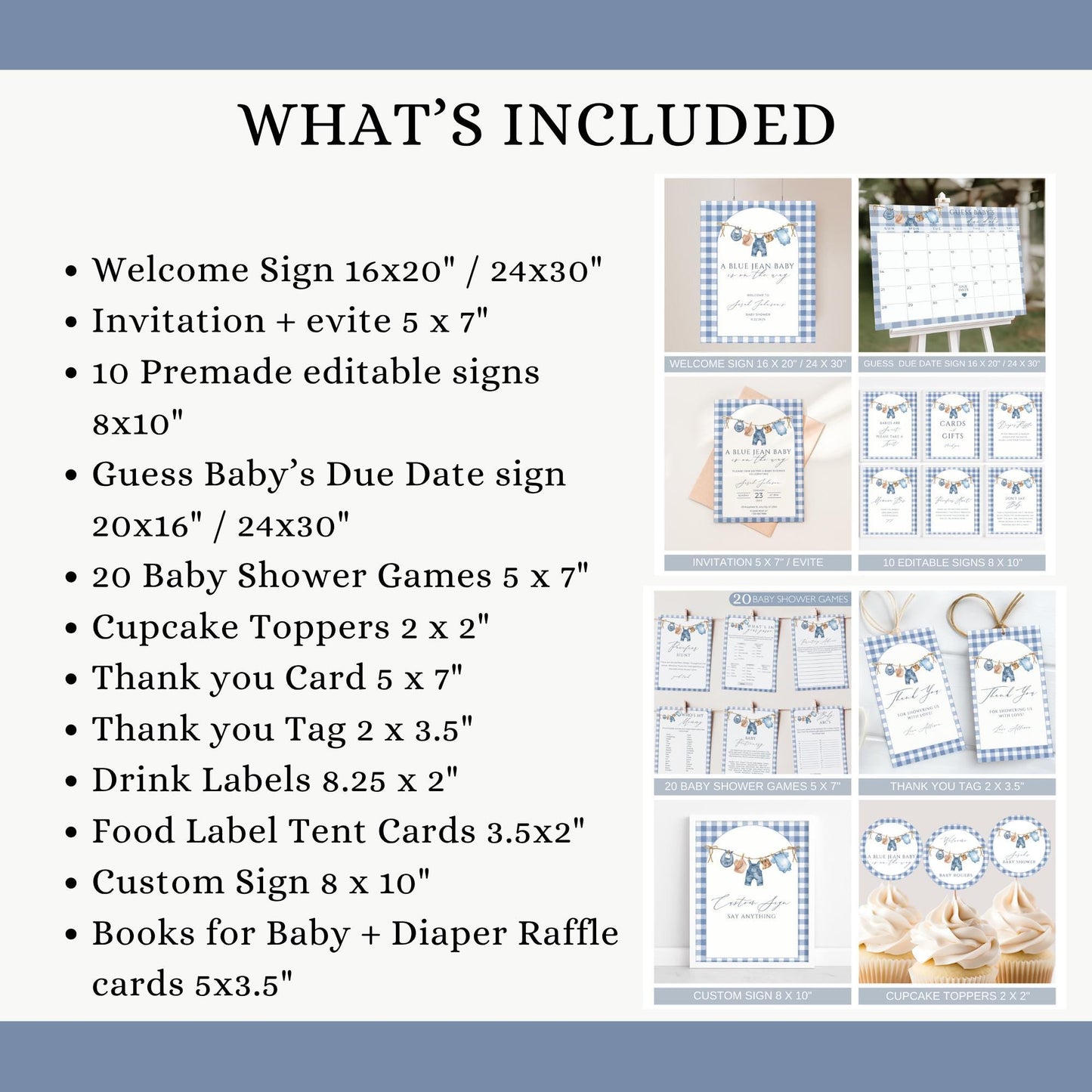 Blue Jean Baby Shower Bundle Denim Baby Shower Invite Cowboy themed Baby Sprinkle Western Baby Shower Decor Baby Blue Jean Baby on the Way