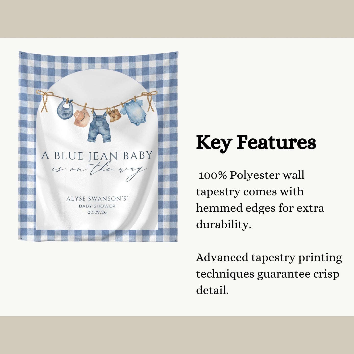 Blue Jean Baby Shower Personalized Banner Denim Baby Sprinkle Decor Photo Backdrop Custom Banner Boy Cowboy Baby Shower Ideas