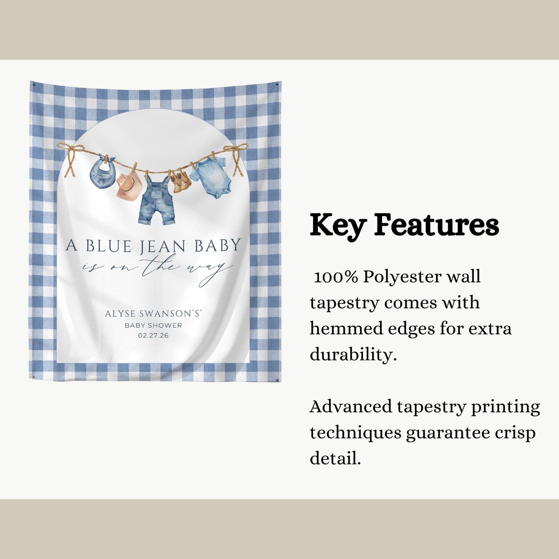 Blue Jean Baby Shower Personalized Banner Denim Baby Sprinkle Decor Photo Backdrop Custom Banner Boy Cowboy Baby Shower Ideas