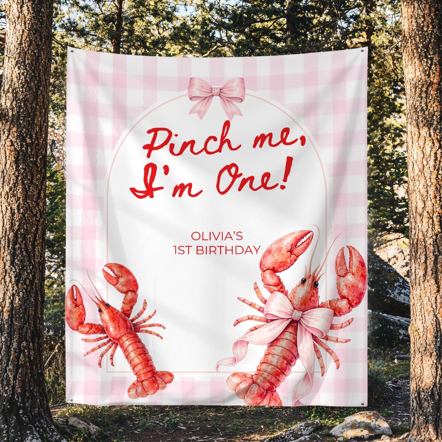 Pinch Me I'm One Birthday Party Sign Any Age Birthday Backdrop Lobster Broil 1st Birthday Nautical Low Country Crawfish Boil First Bday