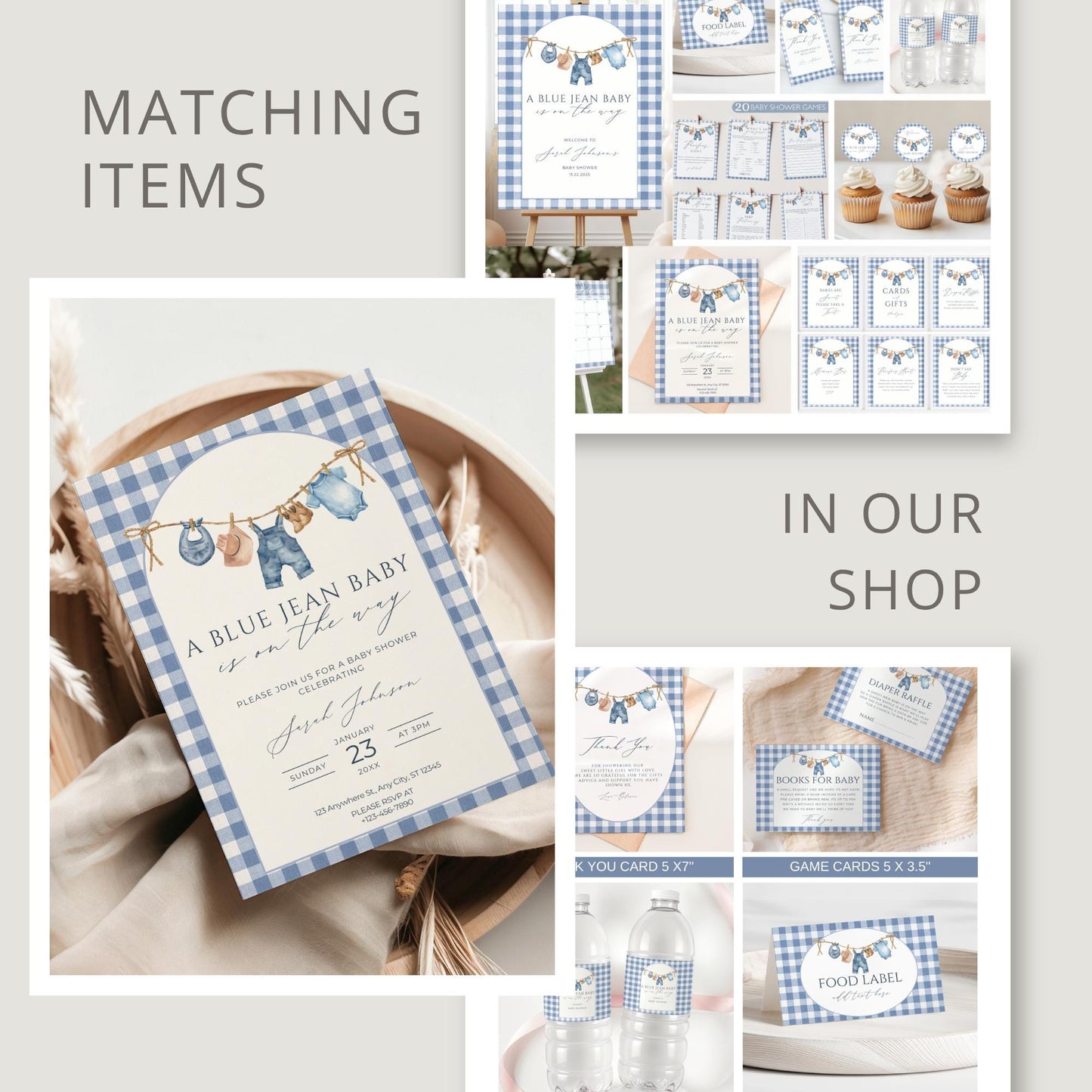 Blue Jean Baby Shower Personalized Banner Denim Baby Sprinkle Decor Photo Backdrop Custom Banner Boy Cowboy Baby Shower Ideas