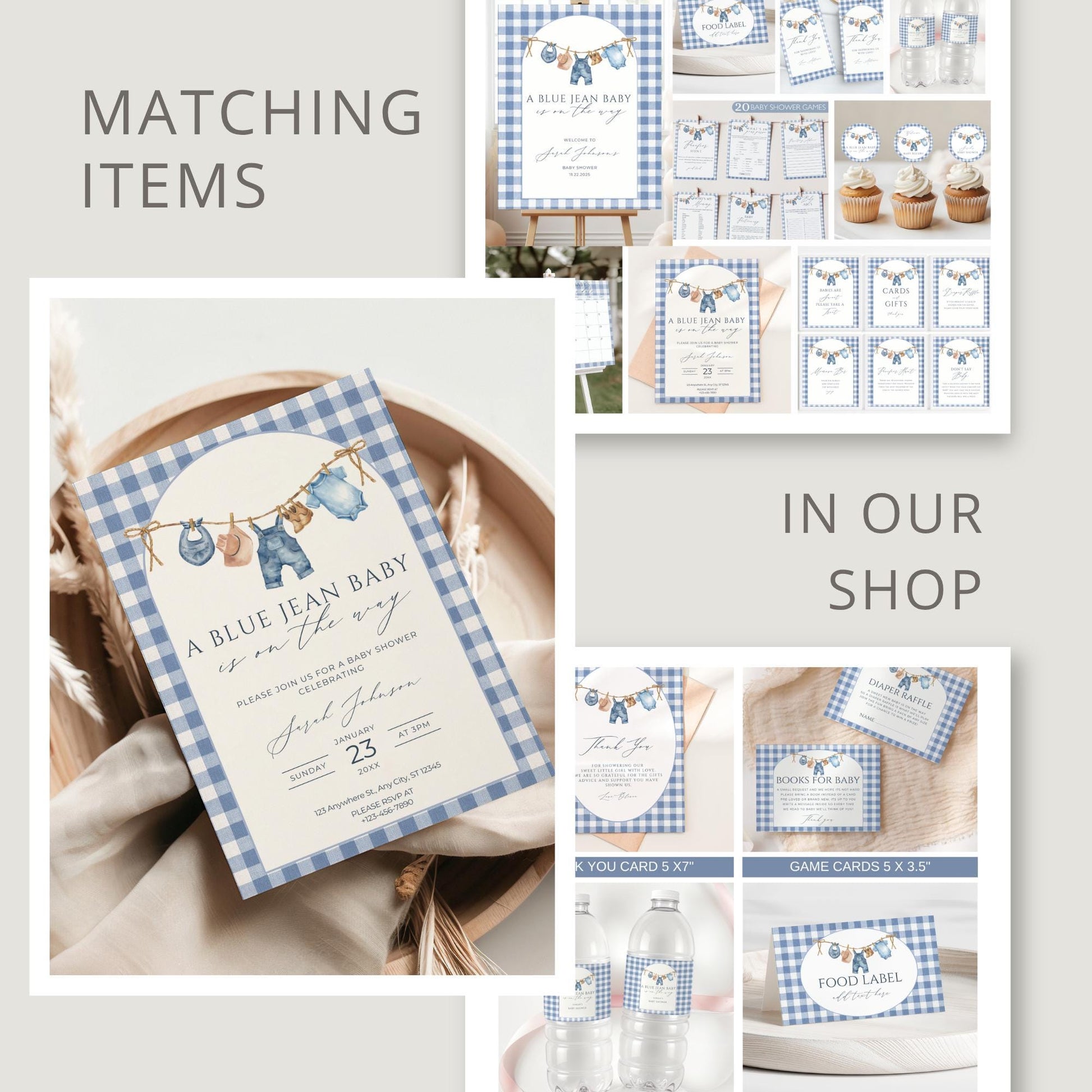 Blue Jean Baby Shower Personalized Banner Denim Baby Sprinkle Decor Photo Backdrop Custom Banner Boy Cowboy Baby Shower Ideas