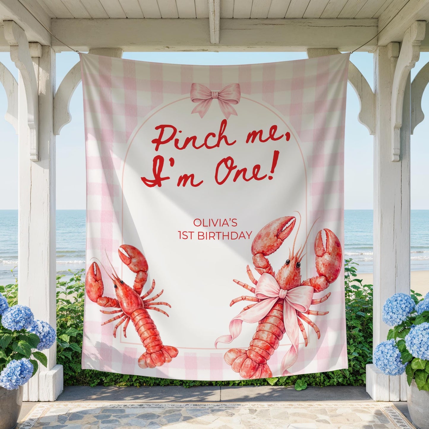 Pinch Me I'm One Birthday Party Sign Any Age Birthday Backdrop Lobster Broil 1st Birthday Nautical Low Country Crawfish Boil First Bday
