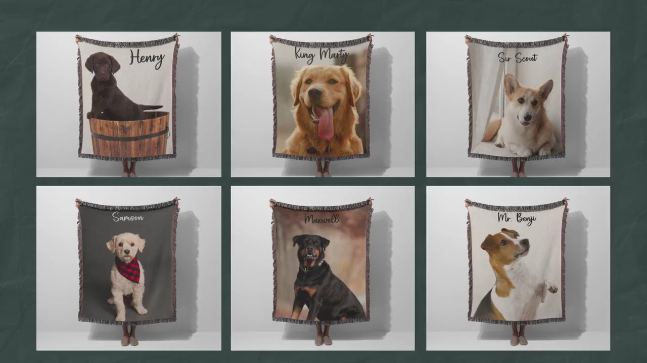 Personalized Dog Photo Blanket Custom Pet Photo Picture Blanket Pet Name Memorial Dog Loss  tapestry woven cotton throw Gift for dog lover