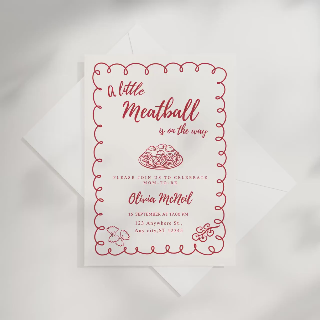 A Little Meatball Is On the Way Baby Shower Invitation Italian Baby Invite Pasta Baby Shower Editable Template Gender Neutral Ciao Bambino