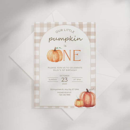 Our Little Pumpkin Is One Invitation Fall Birthday Party Template Editable Pumpkin Invite Digital Download Gender neutral First Birthday
