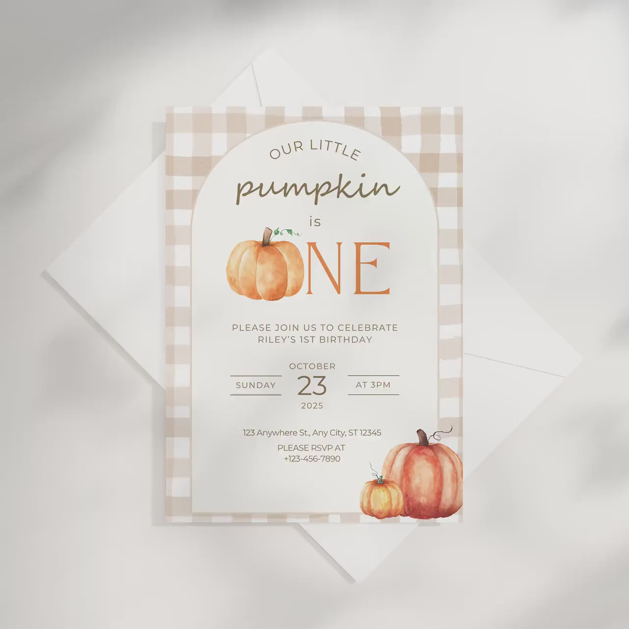 Our Little Pumpkin Is One Invitation Fall Birthday Party Template Editable Pumpkin Invite Digital Download Gender neutral First Birthday