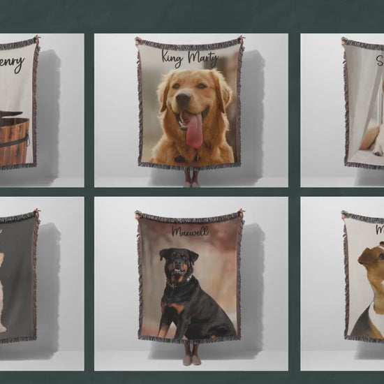 Personalized Dog Photo Blanket Custom Pet Photo Picture Blanket Pet Name Memorial Dog Loss  tapestry woven cotton throw Gift for dog lover