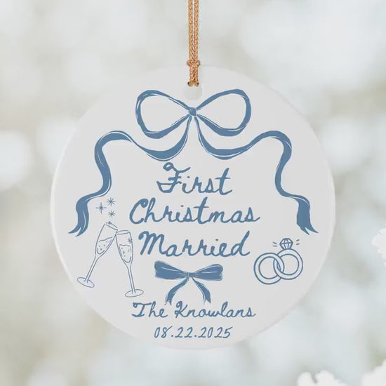 First Christmas Married Ornament Newlywed Gift Ideas Mr Mrs Ornamnet Coquette Bow Ornament for first year married 1st Anniversary Gift Xmas