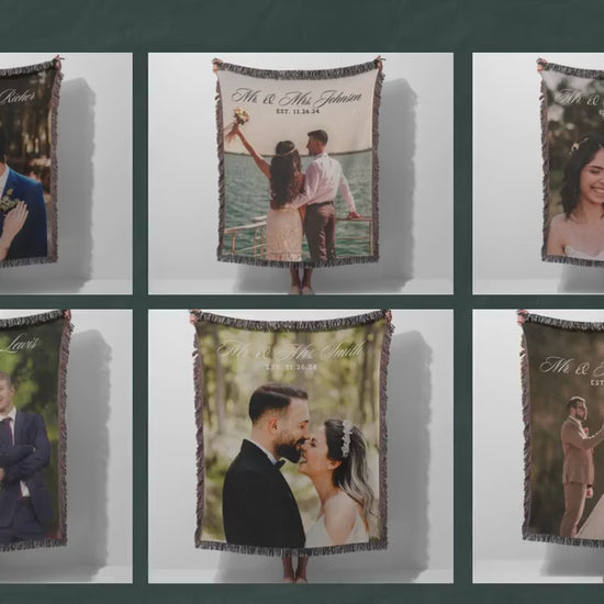 Personalized photo custom tapestry woven cotton throw customized photo blanket gift for newlyweds couples name wedding gift for her